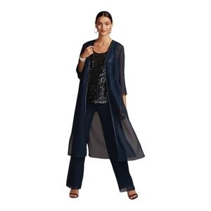 Le Bos Sheer Midi Jacket Three-Piece Set Glitter Top NWT